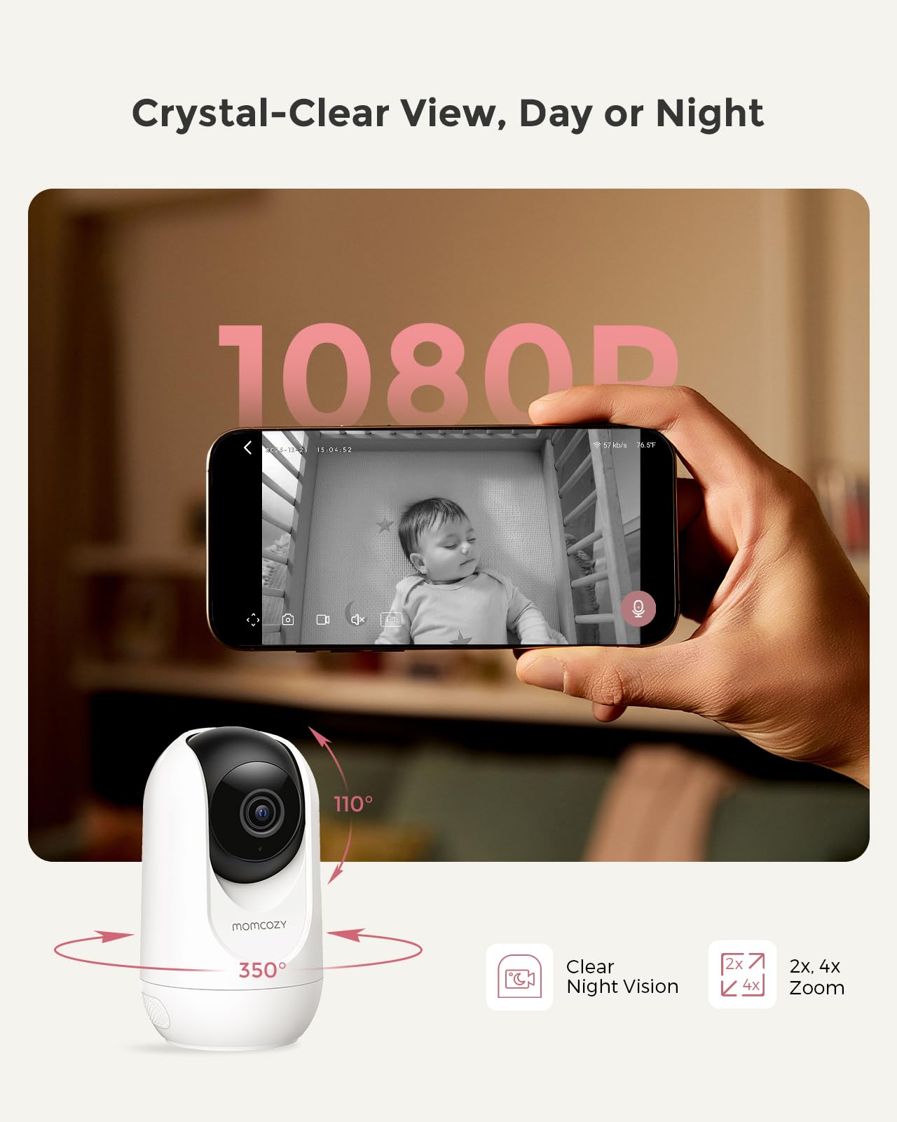 Momcozy BM04 Wi-Fi Baby Monitor with Camera and 5-Inch 1080p Screen – Night Vision, 2-Way Audio and Wall Mount