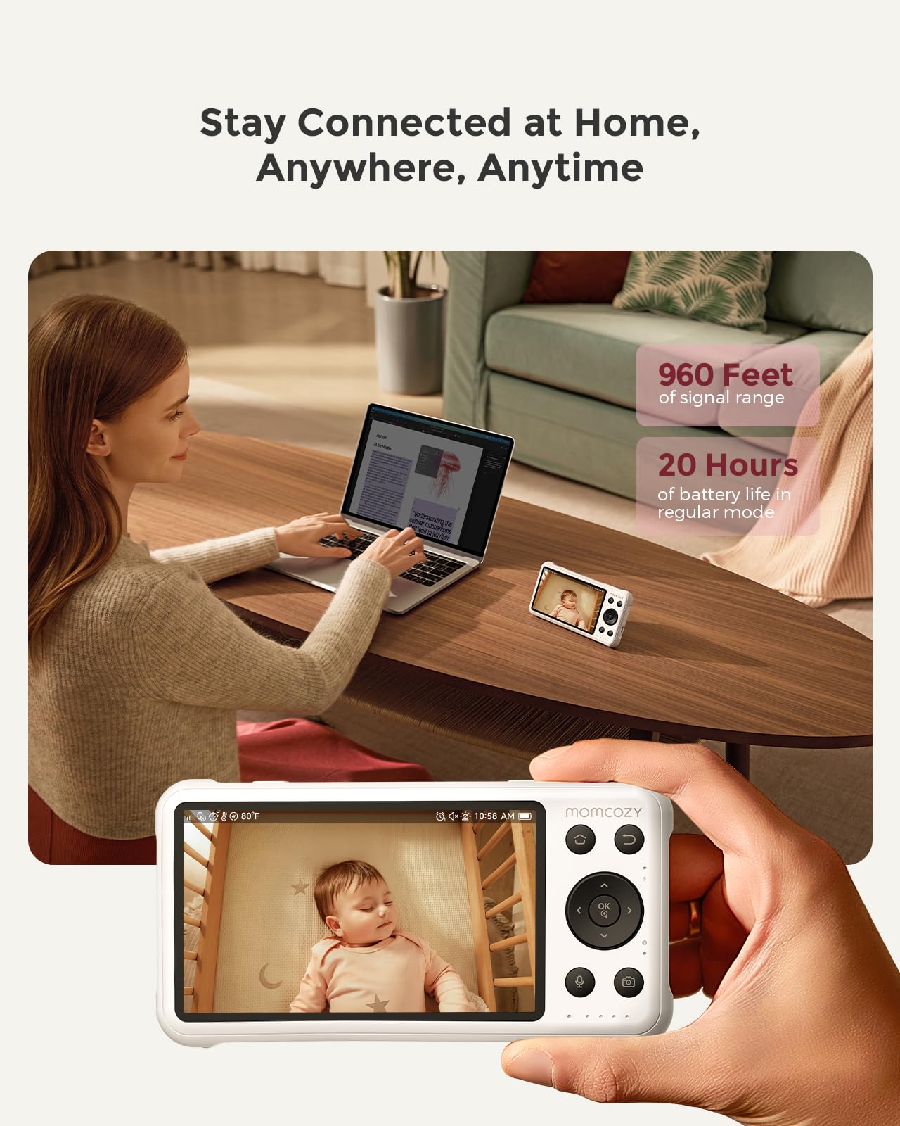 Momcozy BM04 Wi-Fi Baby Monitor with Camera and 5-Inch 1080p Screen – Night Vision, 2-Way Audio and Wall Mount