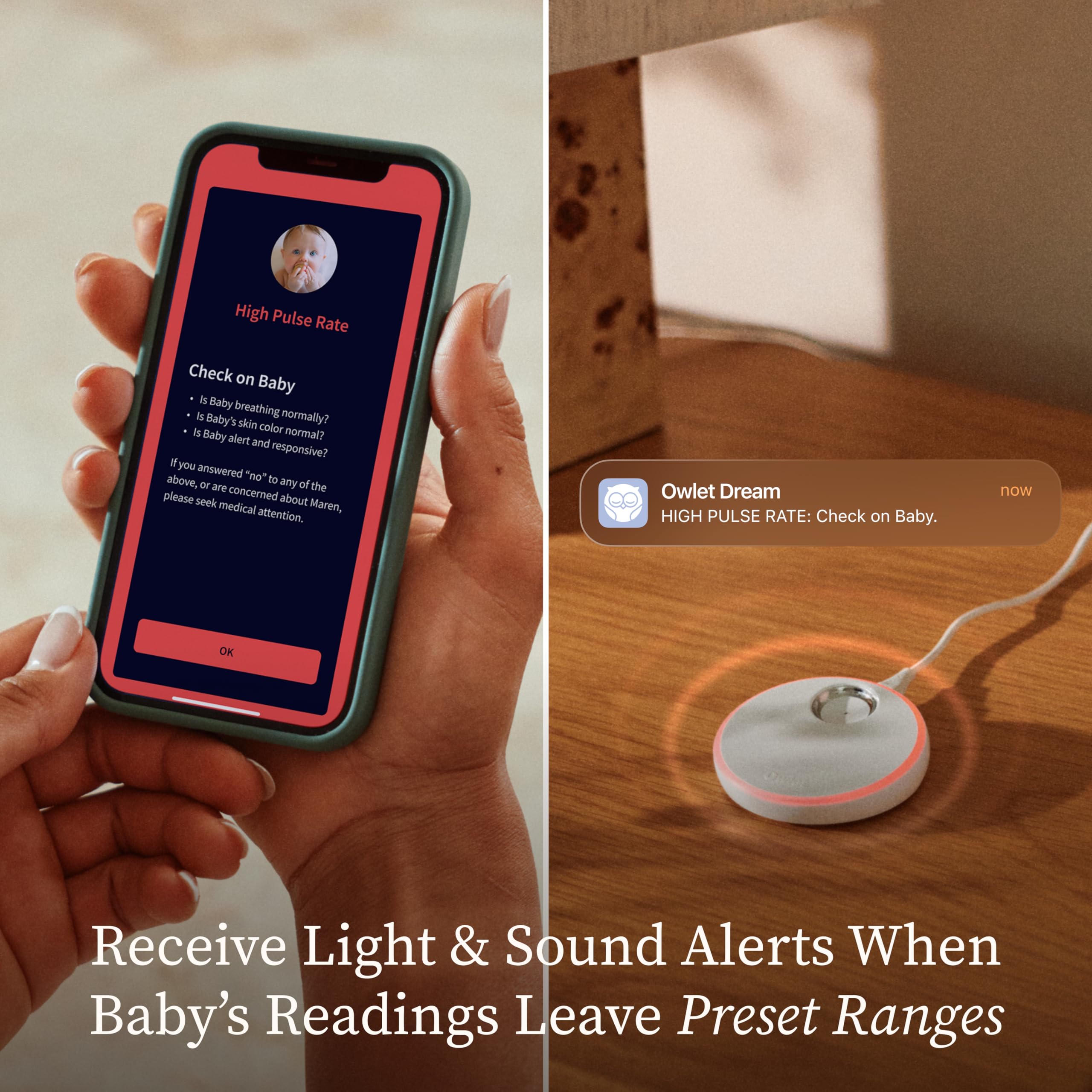 Owlet Dream Duo Gen 3 Smart Baby Monitor with Dream Sock and 2K HD Video Camera – Mint