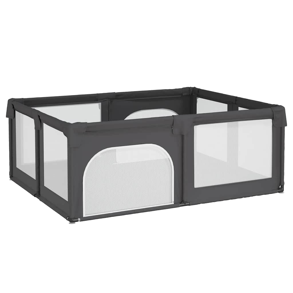 Baby Playpen with 2 Doors – Dark Gray Oxford Fabric Safety Play Yard