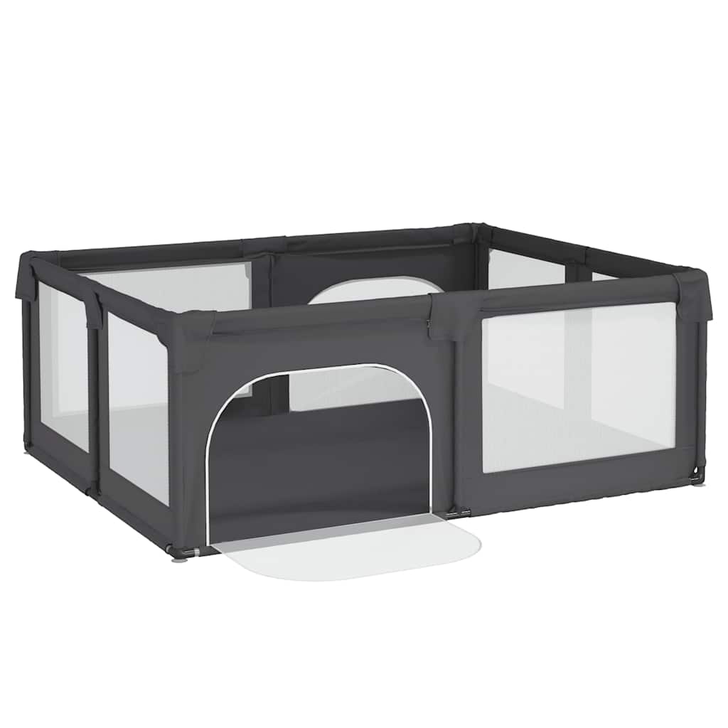 Baby Playpen with 2 Doors – Dark Gray Oxford Fabric Safety Play Yard