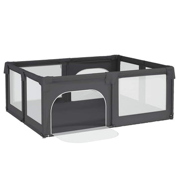 Baby Playpen with 2 Doors – Dark Gray Oxford Fabric Safety Play Yard