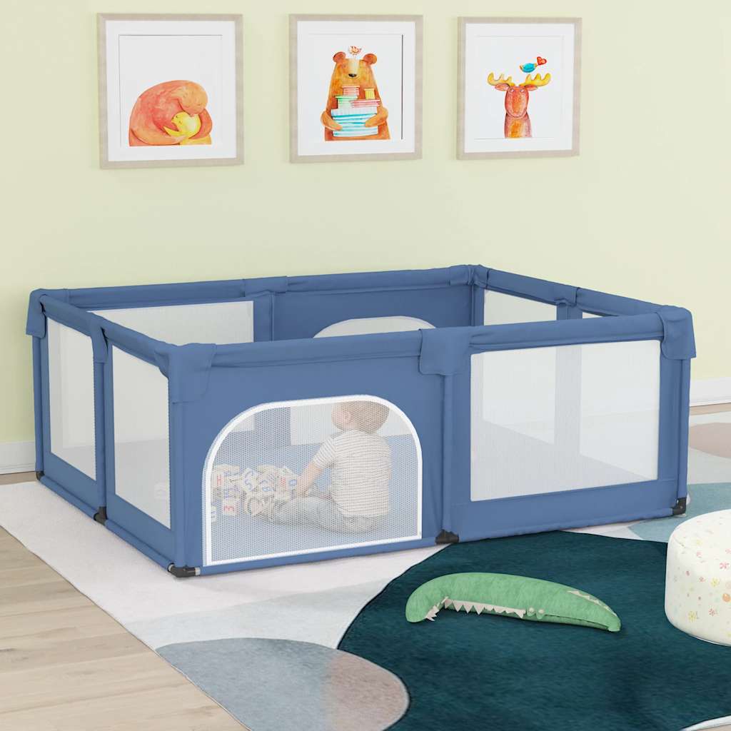 Baby Playpen with 2 Doors – Light Blue Oxford Fabric Play Yard